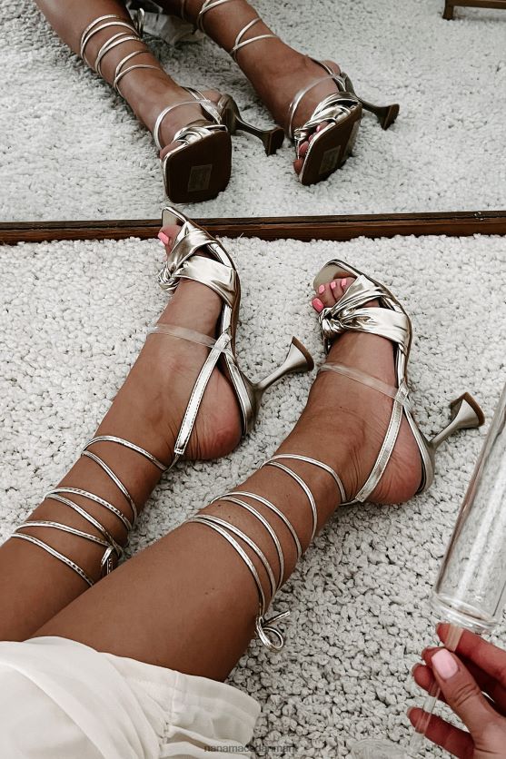 evigt glamourøse knudrede metalliske wrap-hæle NanaMacs XJPBDL3935 guld