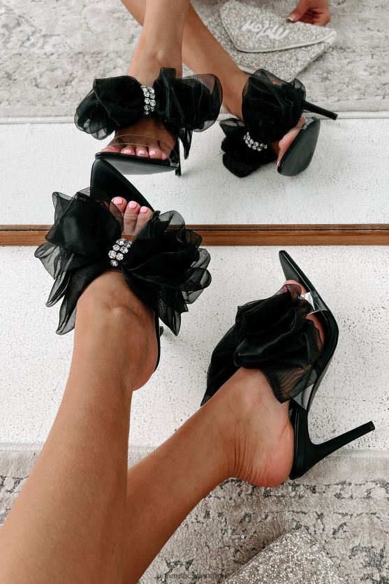 overdådig livsstil organza sløjfe spidse tå hæle NanaMacs XJPBDL3931 sort