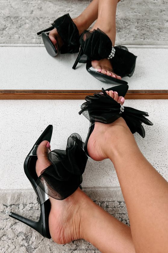 overdådig livsstil organza sløjfe spidse tå hæle NanaMacs XJPBDL3931 sort