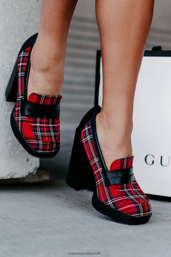 princeton prep platform loafers med hæle NanaMacs XJPBDL3977 rød plaid