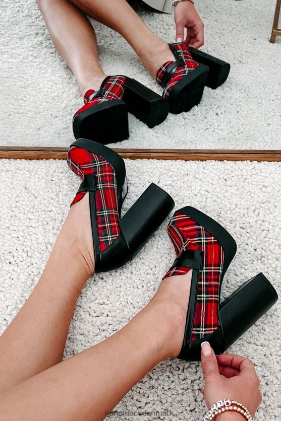 princeton prep platform loafers med hæle NanaMacs XJPBDL3977 rød plaid