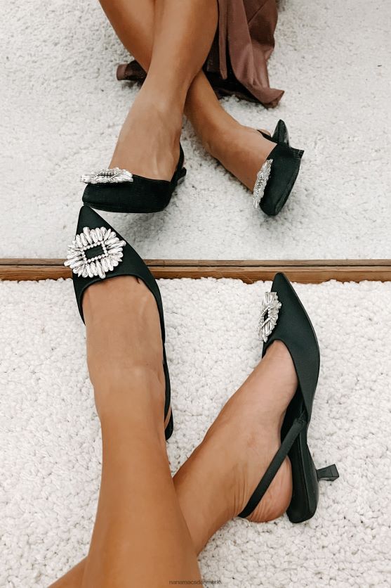 smag af succes satin slingback killingehæle NanaMacs XJPBDL3974 sort