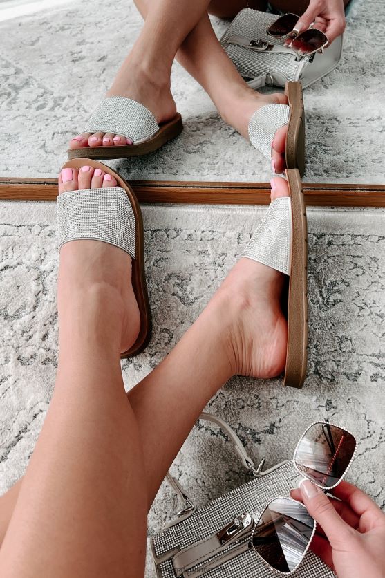 fri dit sind rhinestone slide sandaler NanaMacs XJPBDL4013 sølv