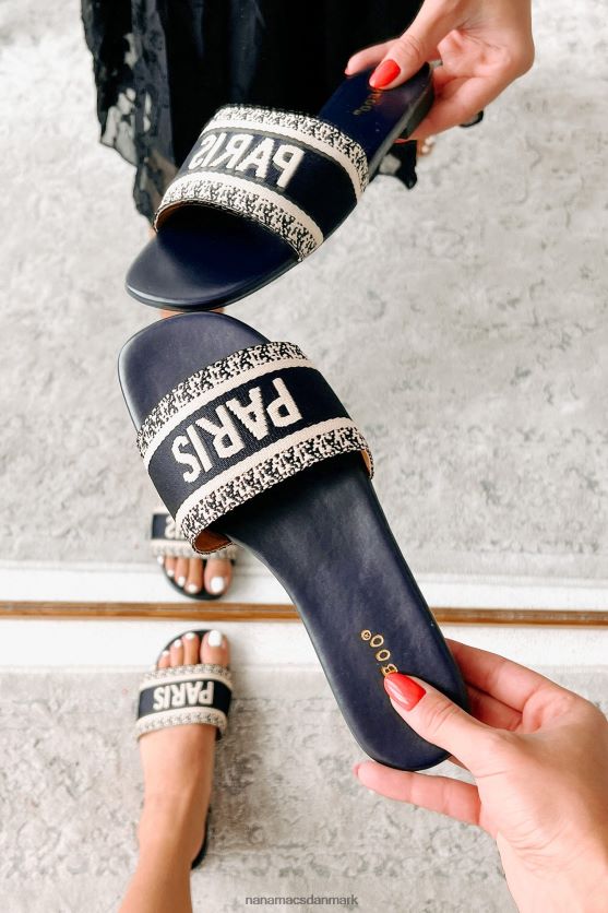 paris grafiske glidesandaler NanaMacs XJPBDL4002 mørk marineblå/beige