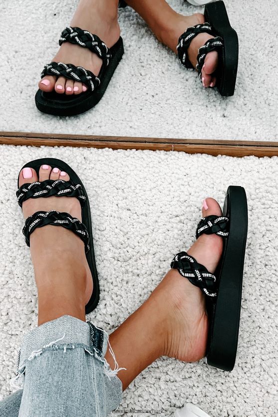 somre i byen flettede rhinstenssandaler NanaMacs XJPBDL4019 sort