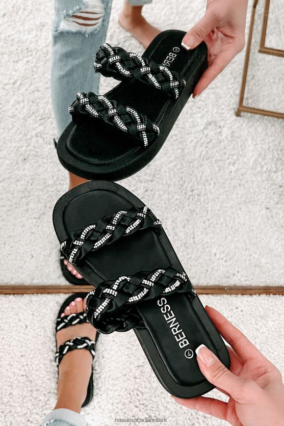 somre i byen flettede rhinstenssandaler NanaMacs XJPBDL4019 sort