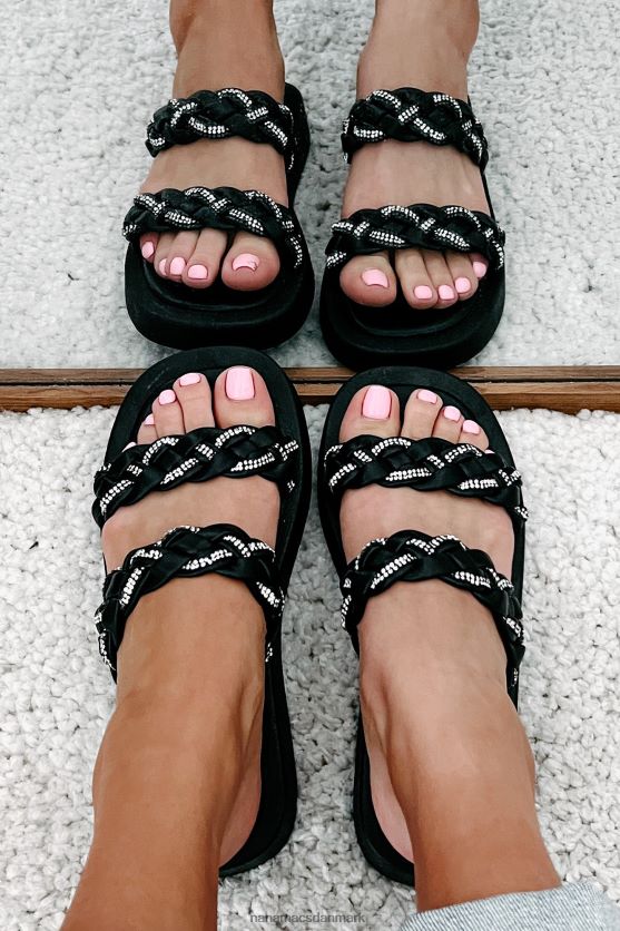 somre i byen flettede rhinstenssandaler NanaMacs XJPBDL4019 sort