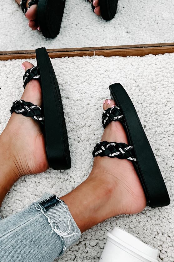 somre i byen flettede rhinstenssandaler NanaMacs XJPBDL4019 sort