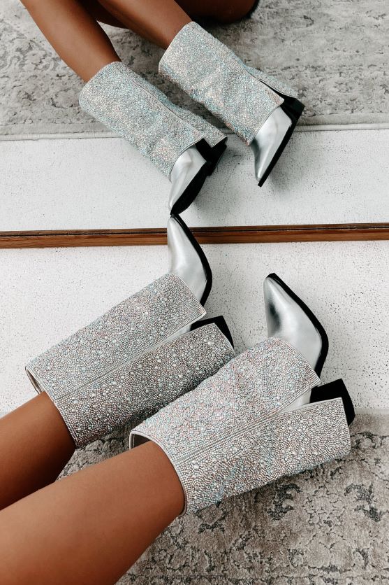 annabelle rhinestone fold-over støvler NanaMacs XJPBDL3848 sølv metallic