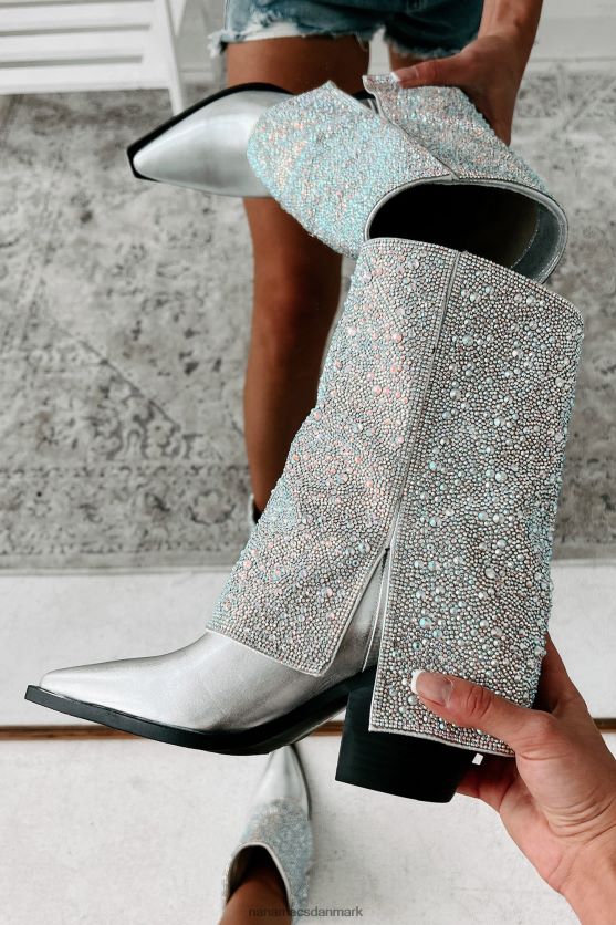 annabelle rhinestone fold-over støvler NanaMacs XJPBDL3848 sølv metallic