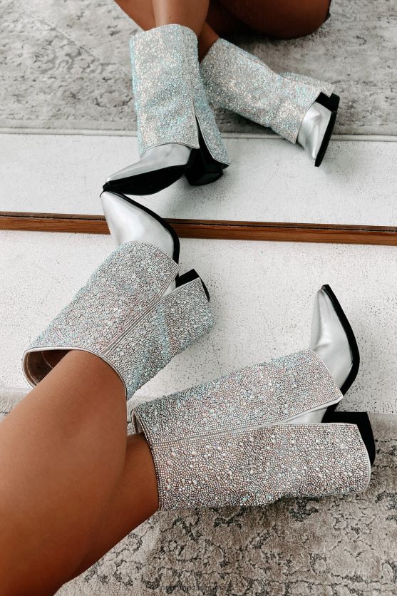 annabelle rhinestone fold-over støvler NanaMacs XJPBDL3848 sølv metallic