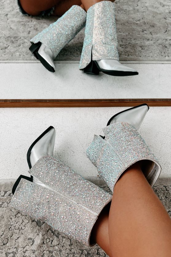 annabelle rhinestone fold-over støvler NanaMacs XJPBDL3848 sølv metallic