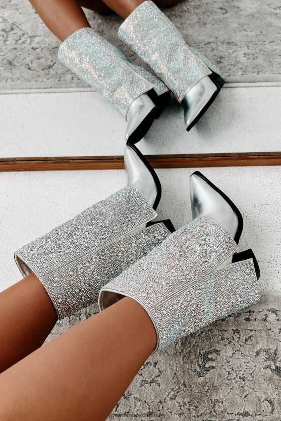 annabelle rhinestone fold-over støvler NanaMacs XJPBDL3848 sølv metallic