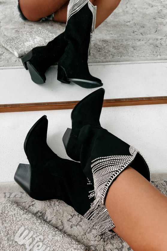 arie rhinestone frynser imiteret sude billini støvler NanaMacs XJPBDL3850 sort ruskind