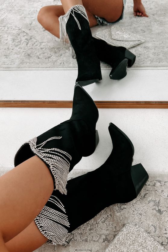 arie rhinestone frynser imiteret sude billini støvler NanaMacs XJPBDL3850 sort ruskind