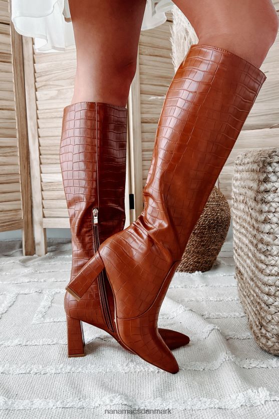 elanor imiteret croc-knæhøje billini-støvler NanaMacs XJPBDL3875 brun krokodille