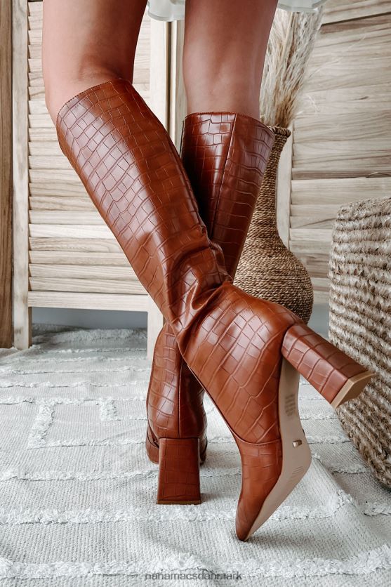 elanor imiteret croc-knæhøje billini-støvler NanaMacs XJPBDL3875 brun krokodille