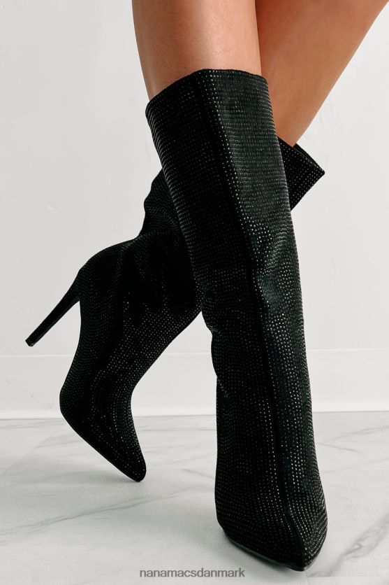 højspændingshælede rhinestone støvletter NanaMacs XJPBDL3896 sort