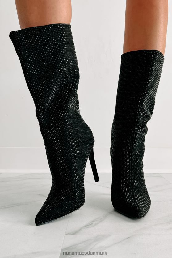 højspændingshælede rhinestone støvletter NanaMacs XJPBDL3896 sort