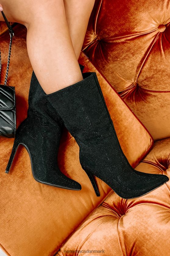 højspændingshælede rhinestone støvletter NanaMacs XJPBDL3896 sort