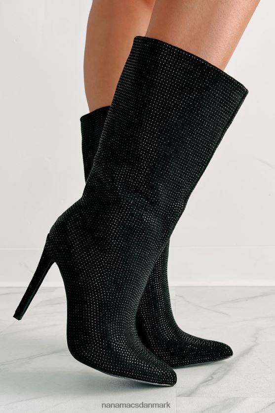 højspændingshælede rhinestone støvletter NanaMacs XJPBDL3896 sort