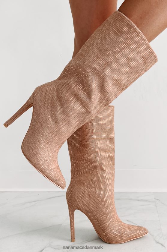 højspændingshælede rhinestone støvletter NanaMacs XJPBDL3897 beige