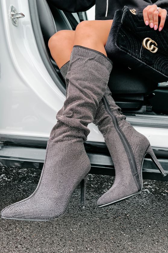 head turner slouchy rhinestone støvler NanaMacs XJPBDL3879 sort rhinsten