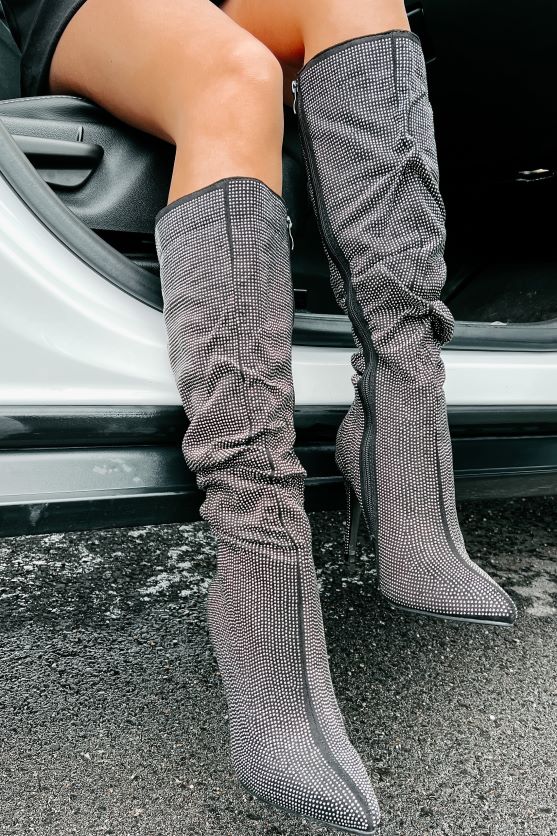 head turner slouchy rhinestone støvler NanaMacs XJPBDL3879 sort rhinsten