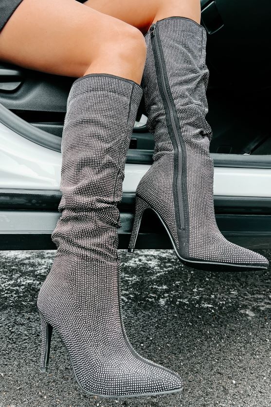 head turner slouchy rhinestone støvler NanaMacs XJPBDL3879 sort rhinsten