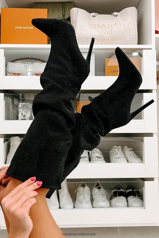 stød ærefrygt slouchy rhinestone støvler NanaMacs XJPBDL3857 sort