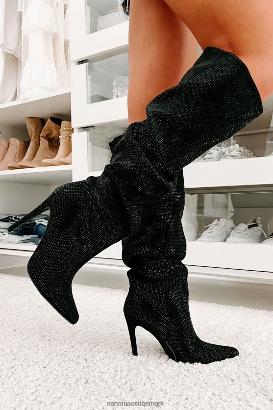 stød ærefrygt slouchy rhinestone støvler NanaMacs XJPBDL3857 sort