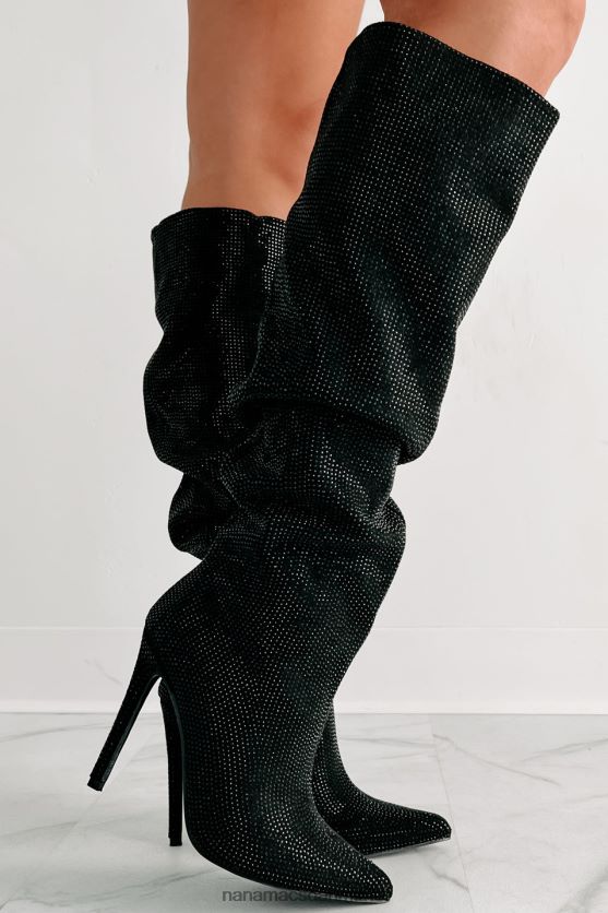 stød ærefrygt slouchy rhinestone støvler NanaMacs XJPBDL3857 sort