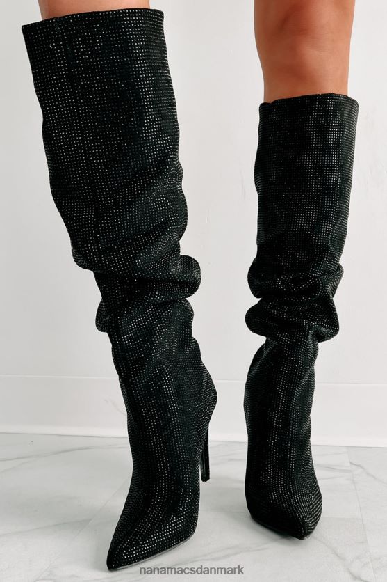 stød ærefrygt slouchy rhinestone støvler NanaMacs XJPBDL3857 sort
