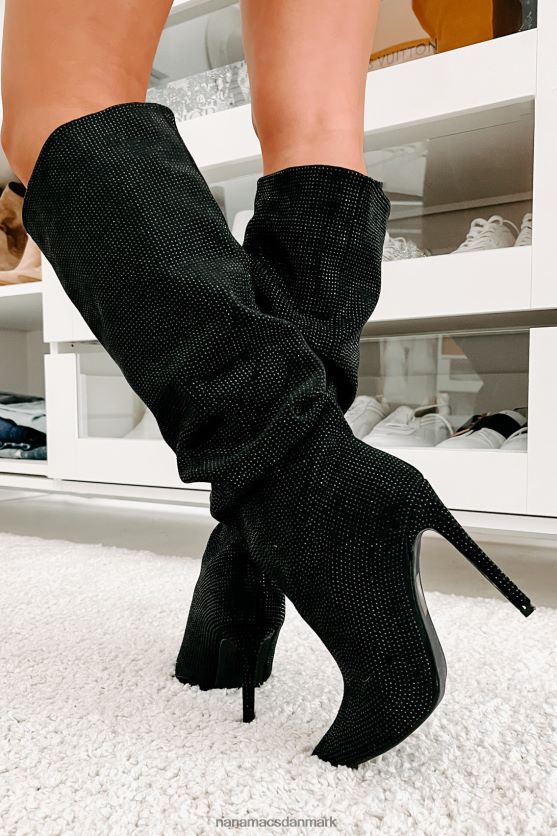 stød ærefrygt slouchy rhinestone støvler NanaMacs XJPBDL3857 sort