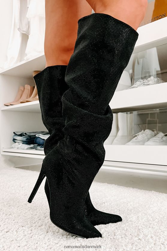 stød ærefrygt slouchy rhinestone støvler NanaMacs XJPBDL3857 sort