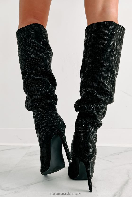 stød ærefrygt slouchy rhinestone støvler NanaMacs XJPBDL3857 sort