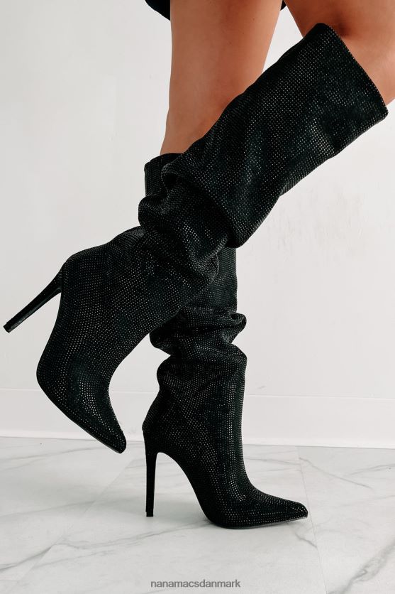 stød ærefrygt slouchy rhinestone støvler NanaMacs XJPBDL3857 sort
