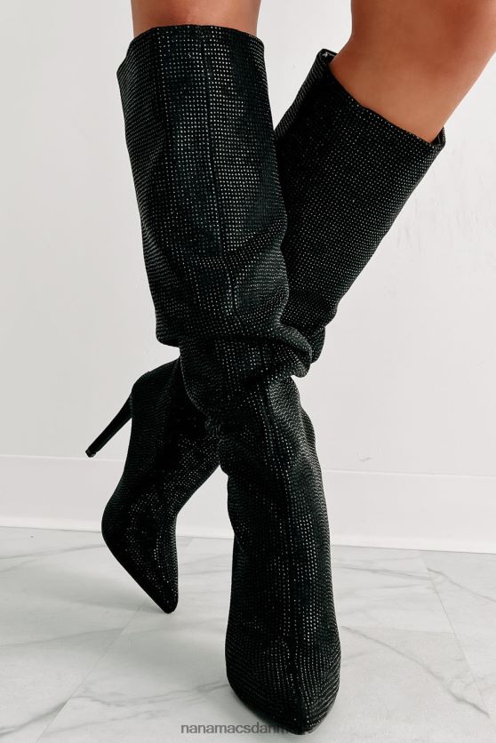 stød ærefrygt slouchy rhinestone støvler NanaMacs XJPBDL3857 sort