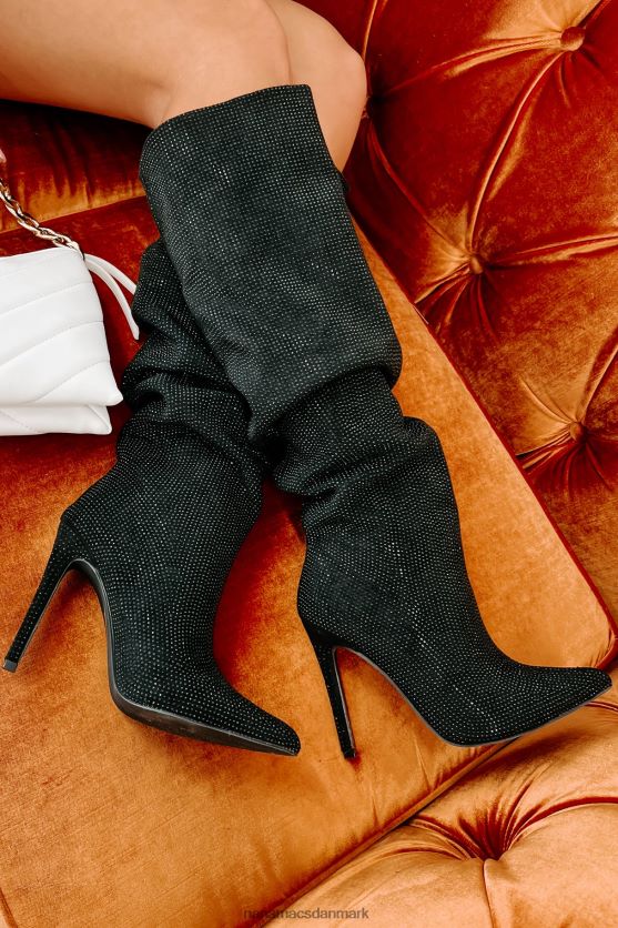 stød ærefrygt slouchy rhinestone støvler NanaMacs XJPBDL3857 sort