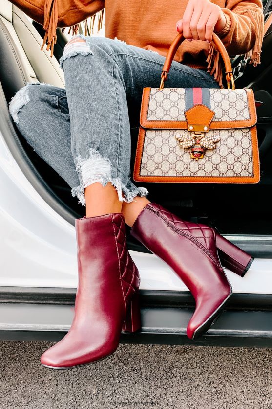 subtile trin quiltede støvletter i imiteret læder NanaMacs XJPBDL3923 bordeaux