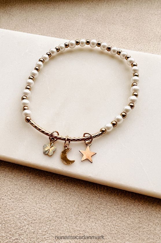 friløbende charmearmbånd med perler NanaMacs XJPBDL4383 guld/hvid