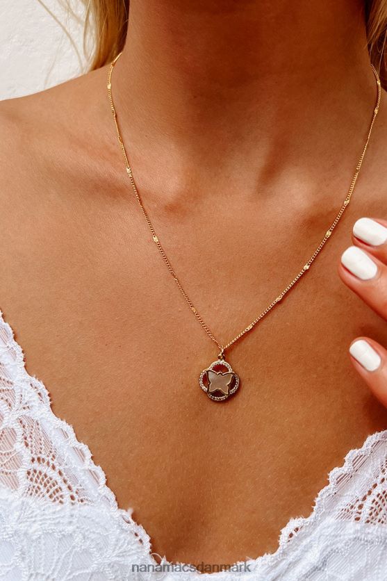 delikat skønhed sommerfugl charme halskæde NanaMacs XJPBDL4125 hvidt guld