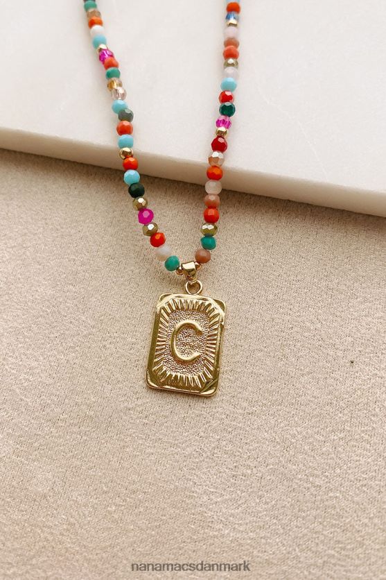 farverige forbindelser beaded brev halskæde NanaMacs XJPBDL4098 multi/guld