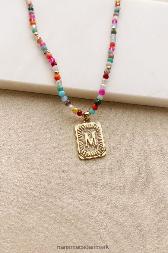 farverige forbindelser beaded brev halskæde NanaMacs XJPBDL4098 multi/guld