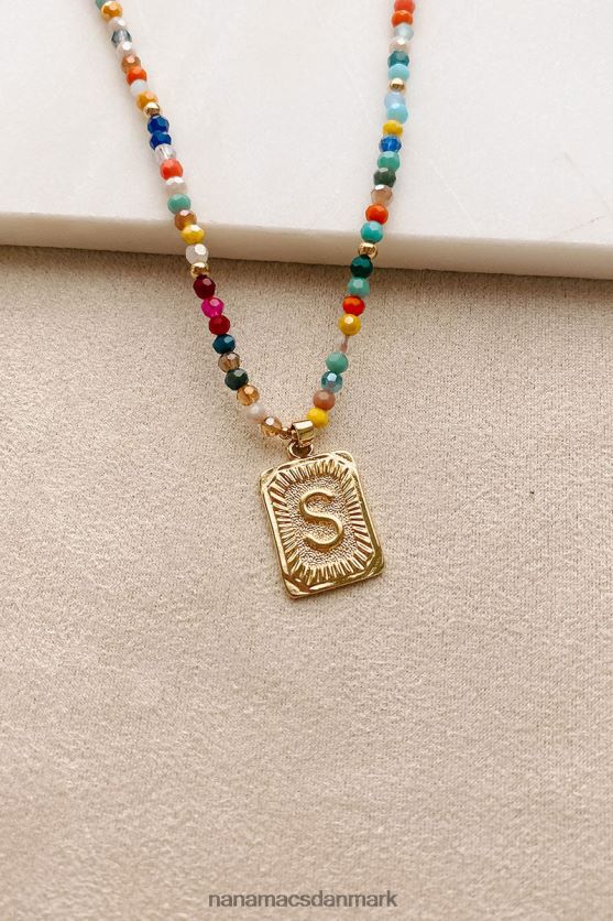 farverige forbindelser beaded brev halskæde NanaMacs XJPBDL4098 multi/guld