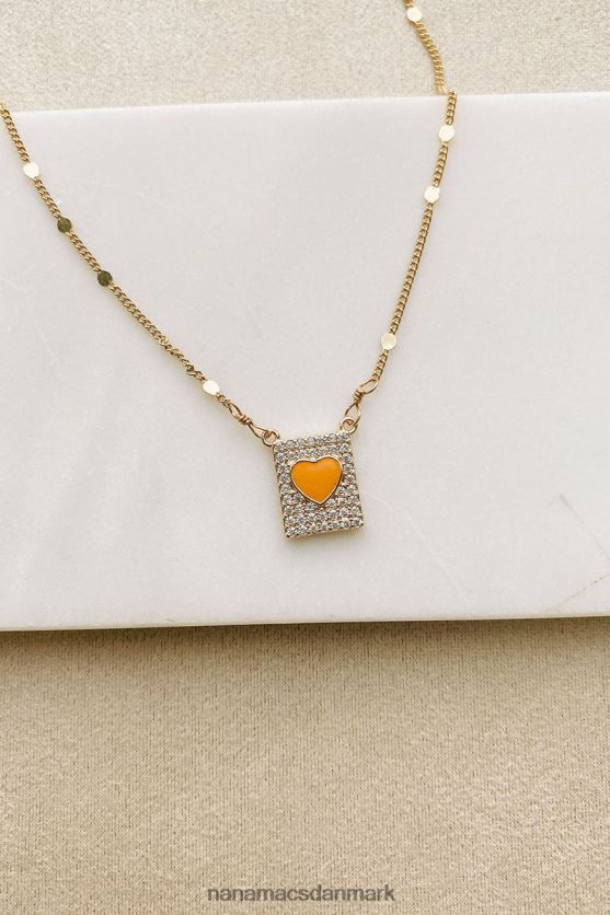 hjerte du rhinestone hjerte charme halskæde NanaMacs XJPBDL4108 orange/guld