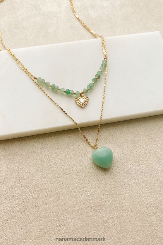 hjerter grønne med misundelse sten charme halskæde NanaMacs XJPBDL4178 guld