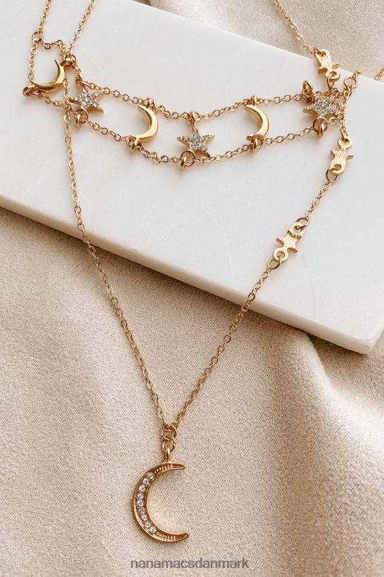 måne og stjerner lagdelt halskæde sæt NanaMacs XJPBDL4087 guld
