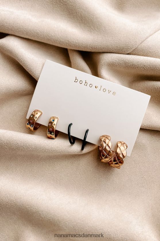 træffer valg 3-delt bøjle øreringepakke NanaMacs XJPBDL4251 guld/sort