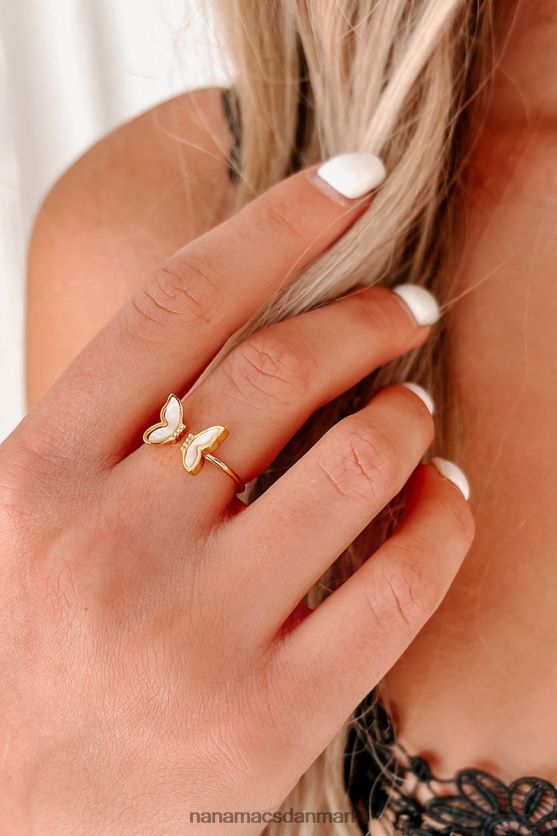 flagre af sommerfugl justerbar ring NanaMacs XJPBDL4442 guld/hvid